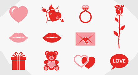 Valentines Day Icons Set with Love Symbols 1.