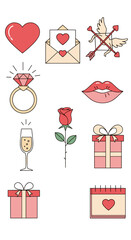 Valentines Day Symbols and Icons Set.