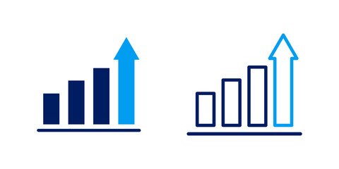A vector illustration depicting two bar charts with an upward arrow, symbolizing financial growth, business success, and market improvement.