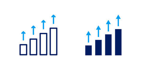 A vector illustration displaying two bar charts with multiple upward arrows, representing consistent financial growth and business expansion.