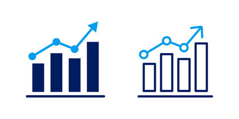 A vector illustration depicting two combined bar and line graphs with an upward arrow, signifying positive financial growth.