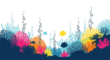 Colorful coral reef scene with fish and bubbles in a marine environment © Tm Studio