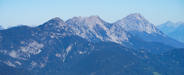 Fototapeta premium Scenic Alpine Landscape with View to Mount Grimming from Planai near Schladming
