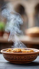 Durga puja navami celebration with traditional cuisine and rising steam