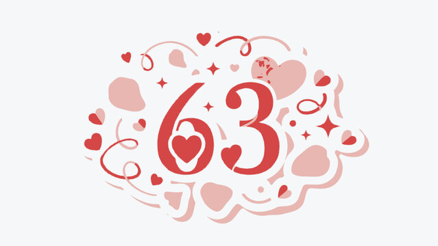 Happy 63rd Birthday Celebration with Hearts and Confetti