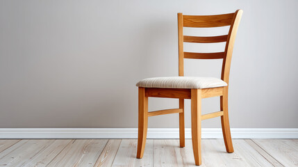 Elegant wooden chair in minimalist interior design with neutral background