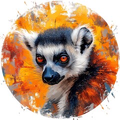 Fototapeta premium Ring Tailed Lemur Portrait Vibrant Orange Abstract photo Background primate animal