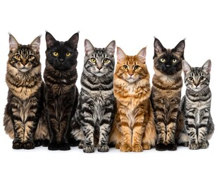 Obraz premium A group of cats with different fur colors sitting together