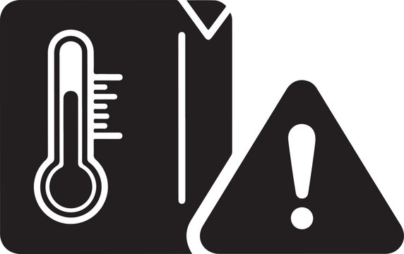 Warning sign indicating potential temperature-related hazards and safety precautions.