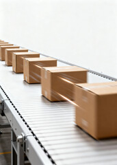 Boxes Moving on Automated Conveyor Belt in Warehouse Environment