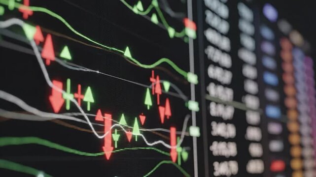 Financial graph animation with candlestick chart and stock market data