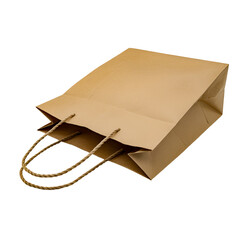 Brown paper shopping bag with twine handles displayed against plain background
