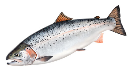 Obraz premium Whole Atlantic Salmon Side Profile Isolated PNG – High-Resolution Fish Stock