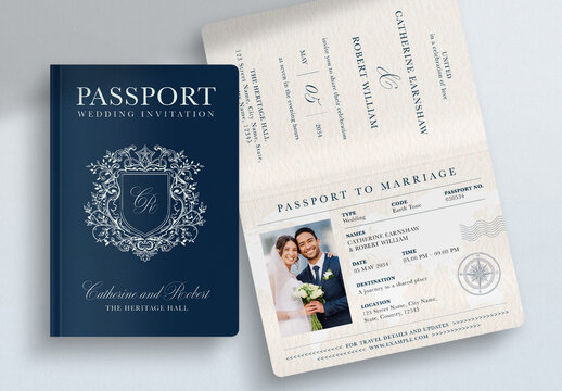 Passport Invitation Template & Destination Wedding Invite for Travel Themed Wedding RSVP Card Flyer Layouts