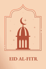 Naklejka premium Celebration of Eid al-Fitr after Ramadan in a mosque with a crescent moon at dusk