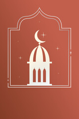 Naklejka premium Ramadan celebration with a mosque dome featuring a crescent moon and stars