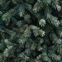 Evergreen needles. Foliage close-up. Forest background. Christmas decoration use