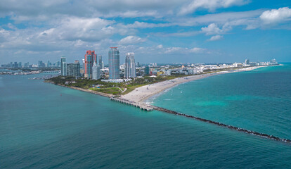 Obraz premium Miami coastline from drone. Miami district sky view. Miami city. Panoramic Miami coastline.
