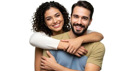 Obraz premium Happy Couple Sharing Warm Hug Isolated on White Background