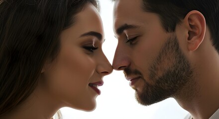 Naklejka premium Romantic Couple About to Kiss Isolated on White Background 