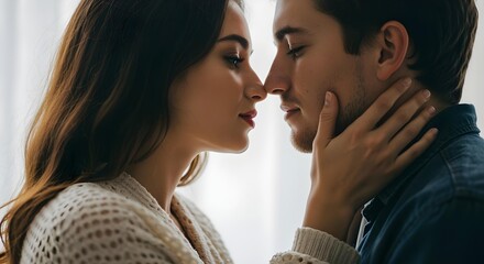 Naklejka premium Romantic Couple About to Kiss Isolated on White Background 