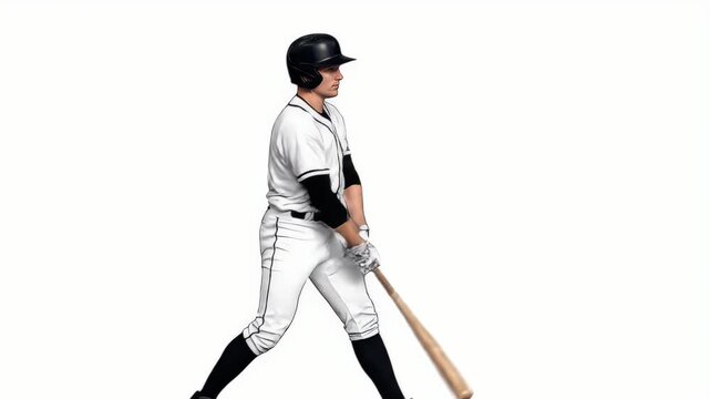 Baseball Cartoon: Player batter swinging a bat. Animated character isolated on white background.