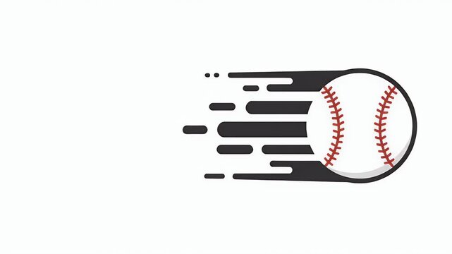 Flying Baseball Cartoon Animation with Speed Lines on White Background