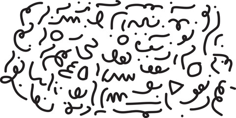 Obraz premium Fun colorful line doodle shape set. Abstract hand-drawn symbols. pattern, line squiggles, geometric shape elements. Vector illustration. 