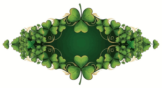 Green shamrock clover frame with gold swirls, St. Patricks Day celebration background design