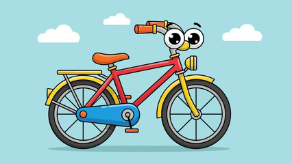 Fototapeta premium Funny Cartoon Bicycle with Big Googly Eyes and Smiling Face, Kids Transport
