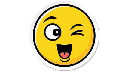 Fototapeta premium Funny Winking Emoji Face Sticker, Cartoon Style, Happy Expression