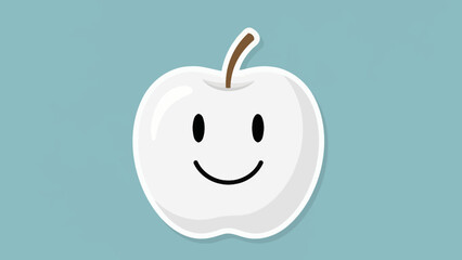 Obraz premium Happy White Apple Character with Smiling Face on Blue Background