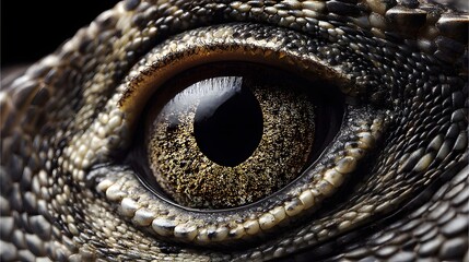 Naklejka premium Close-up of a Reptilian Eye - Detailed Macro Photography of a Lizards Eye.
