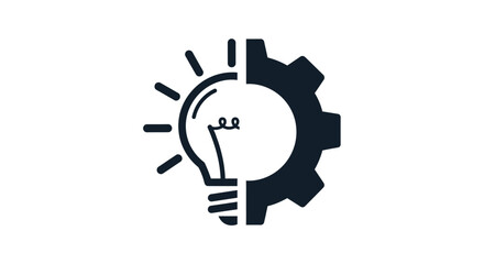 A graphic representation combining a light bulb symbolizing ideas and a gear representing mechanics and industry. © Joniss