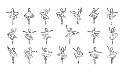 Black And White Line Drawing Series of Ballet Dancers in Various Graceful Poses © AbuBakkar