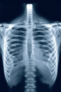 Human skeleton torso bones xray image of ribcage and spine transparent background