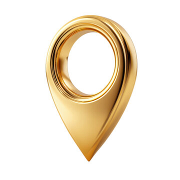 A shiny gold location pin icon on black