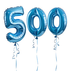Number 500 Blue Foil Balloon Isolated on White Background PNG