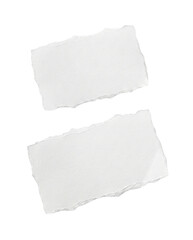 Two torn white paper strips with rough deckle edges for collage or label mockup, isolated on white background