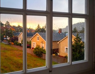 Rainy day view through window 