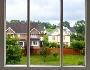 Rainy day view through window 