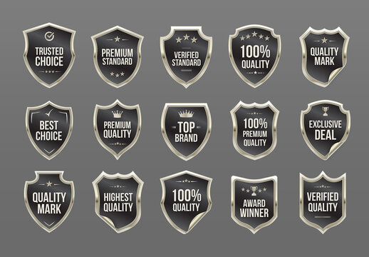 Shield Label Badge Vector Set ft Quality Badges, Guarantee Labels, Award Certification & Trust Seals