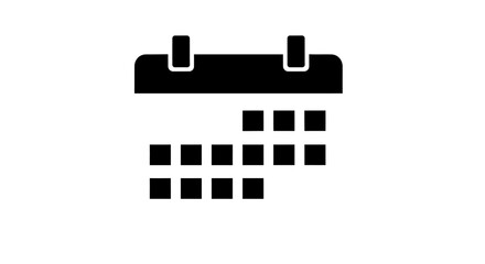 A black and white graphic illustration of a calendar with some squares representing days.