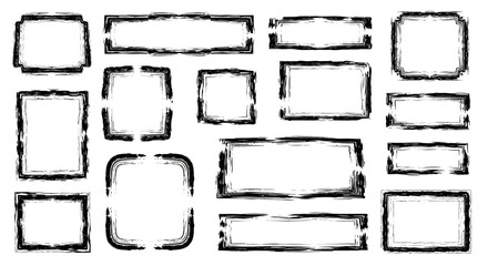 Obraz premium A collection of hand-drawn grunge frames and borders with rough edges.