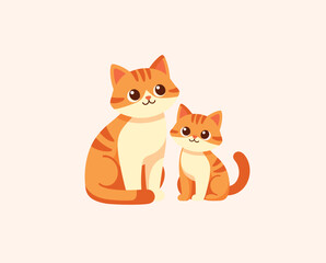 Obraz premium Cat Mother And Kitten. Mammals Concept. Vector graphic illustration