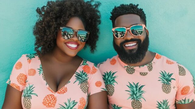 selective focus joyful plus-size partners in matching clothing