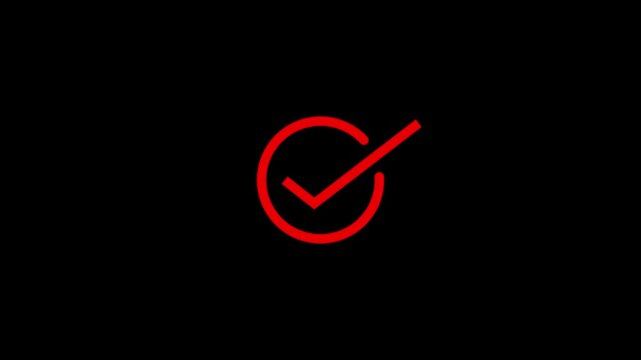 Animation of a checkmark icon in a  circle on a black background