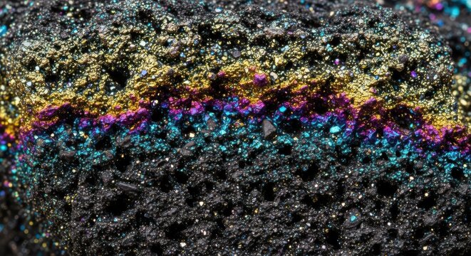 Close-up of Rough Dark Stone with Natural Holographic oxidation