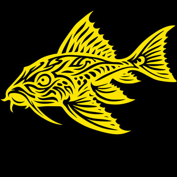 Vector illustration of the broomstick fish or Hypostomus plecostomus in tribal art style