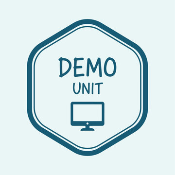 Demo Unit Badge Icon with Computer Monitor Symbol for Product Display and Technology Promotions